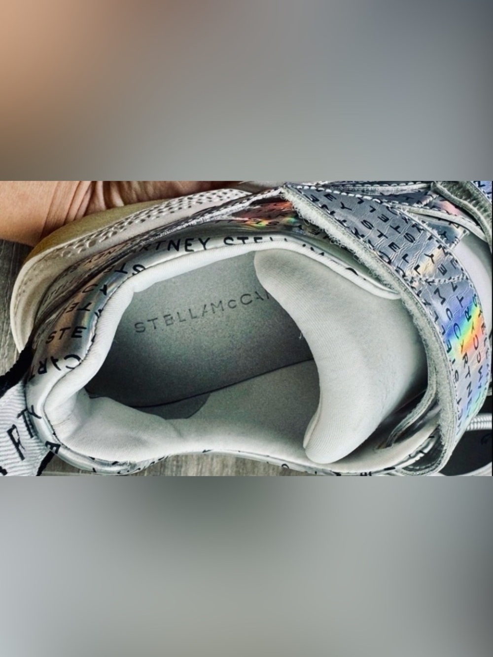 “Stella McCartney” Silver Hologram Logo Print. Women's Sneakers Size: 6.5 - Picture 5 of 10